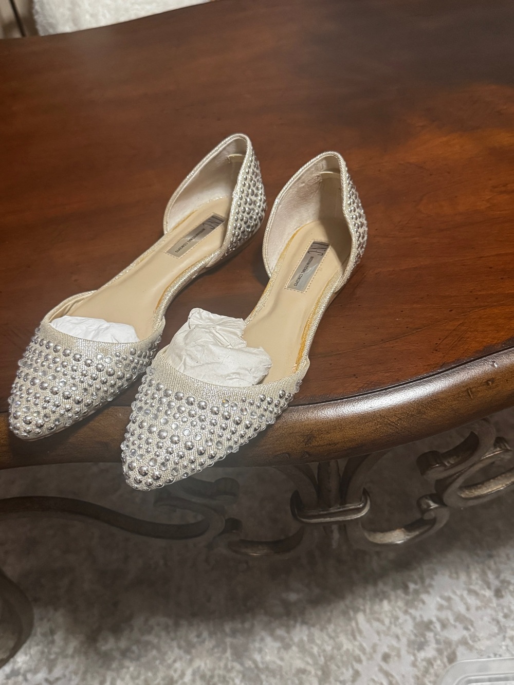 INC International Concepts Silver Studded Pointed D'Orsay Flats